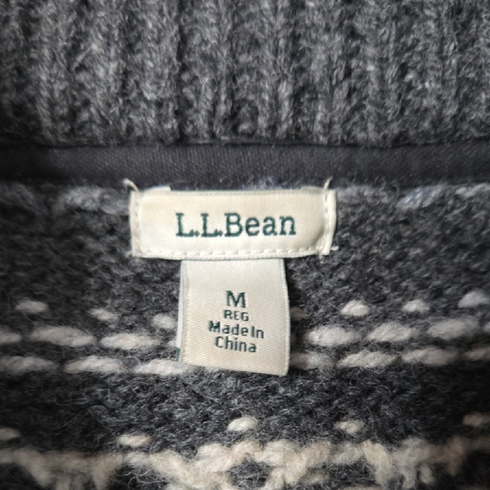 L.L. Bean Sz Medium Womens Charcoal and Cream Zip Up Sweater - Picture 2 of 8